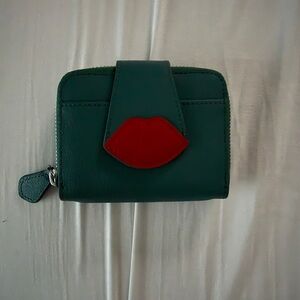 Lulu Guinness Lips Leather Green and Red Women's Wallet
